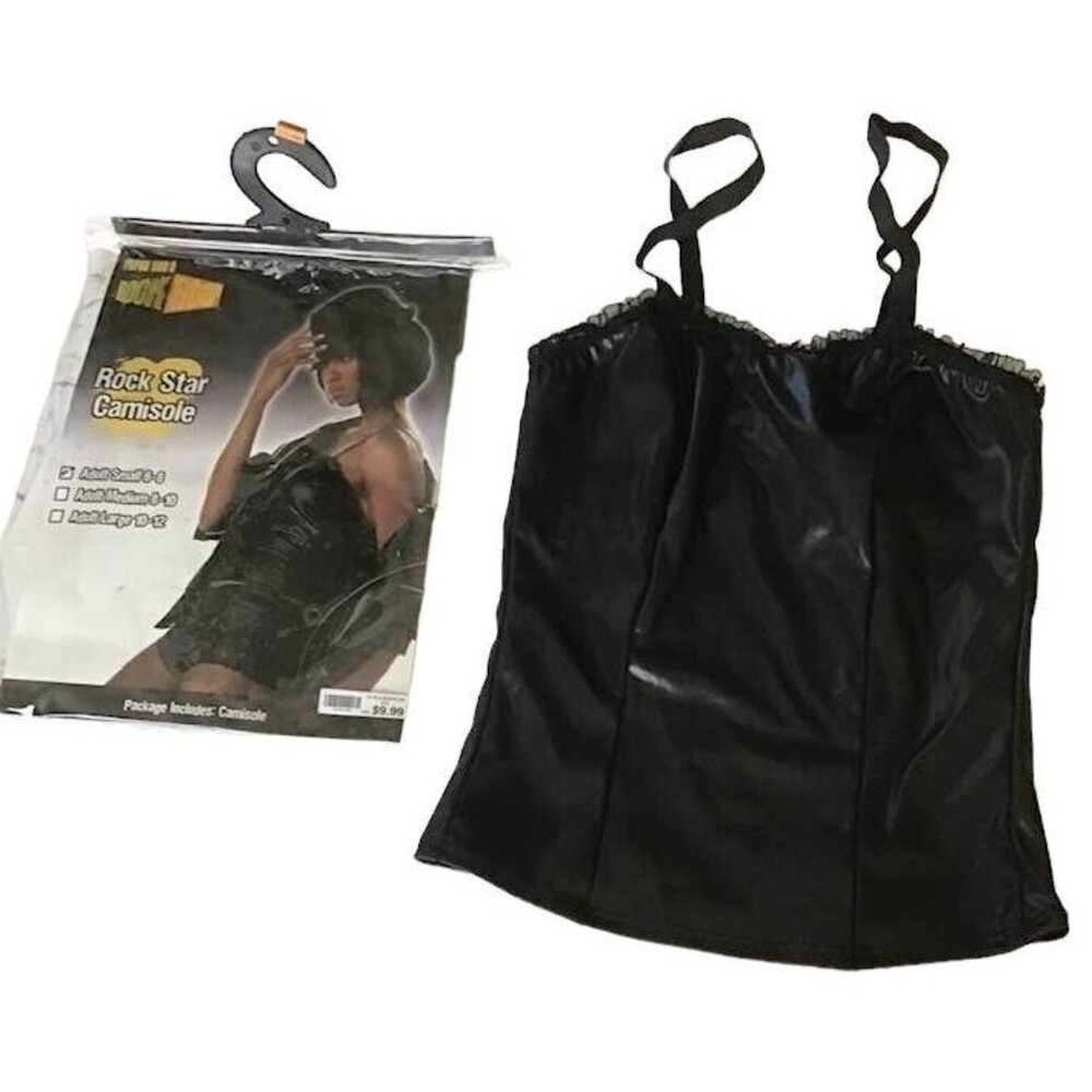 Halloween Costume Black Rock Star Camisole Cami Faux Leather Ladies Sm